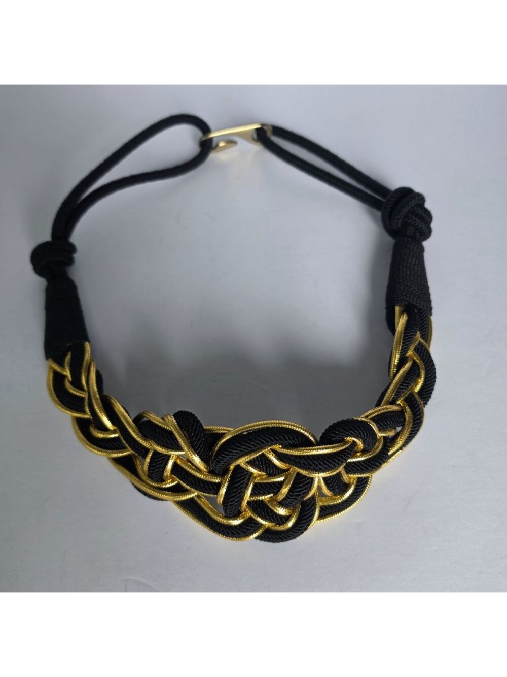 Vintage Black Gold Braided Rope Statement Belt 80s Glam Stretch Waist Belt